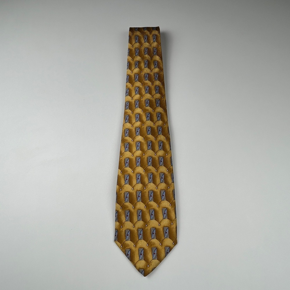 Vintage Robert Talbott Studio XL Yellow Geometric Silk Tie USA